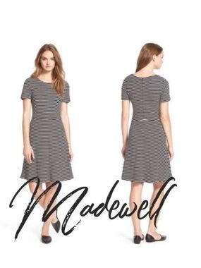 Madewell Black & White Striped Short-Sleeve Fit-and-Flare Dress